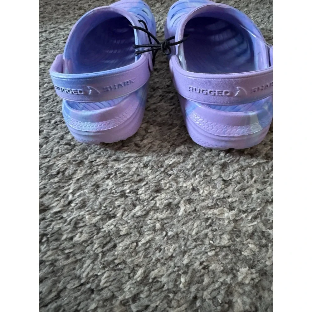 Kids Rugged Shark Purple / Blue Slip On Clogs Size 7 New,